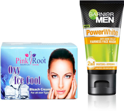 

Pink Root OXY ICE COOL BLEACH 250G WITH GARNIER POWER WHITE FACEWASH(Set of 2)
