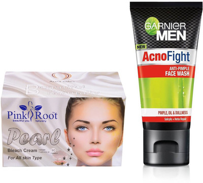 

Pink Root PEARL BLEACH CREAM 250G WITH GARNIER ACNO FIGHT FACEWASH(Set of 2)