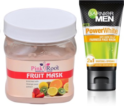 

Pink Root FRUIT MASK 500G WITH GARNIER POWER WHITE FACEWASH(Set of 2)