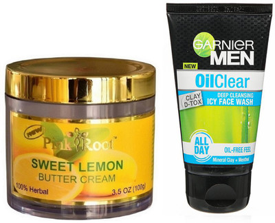 

Pink Root SWEET LEMON BUTTER CREAM 100G WITH GARNIER OIL CLEAR FACEWASH(Set of 2)