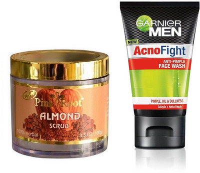 

Pink Root ALMOND SCRUB 100G WITH GARNIER ACNO FIGHT FACEWASH(Set of 2)