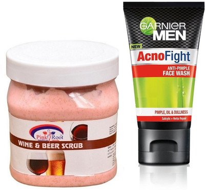 

Pink Root WINE AND BEER SCRUB 500G WITH GARNIER ACNO FIGHT FACEWASH(Set of 2)