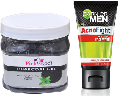 

Pink Root CHRACOAL GEL 500G WITH GARNIER ACNO FIGHT FACEWASH(Set of 2)