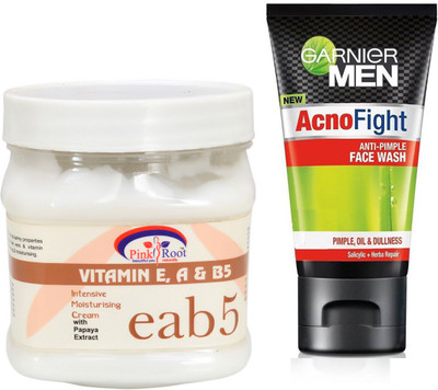 

Pink Root VITAMIN E,A,B5 MASSAGE CREAM 500G WITH GARNIER ACNO FIGHT FACEWASH(Set of 2)