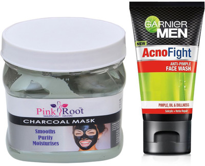 

Pink Root CHARCOAL MASK 500G WITH GARNIER ACNO FIGHT FACEWASH(Set of 2)
