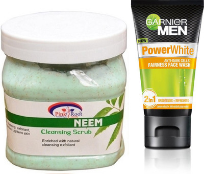 

Pink Root NEEM SCRUB 500G WITH GARNIER POWER WHITE FACEWASH(Set of 2)