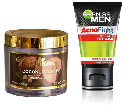 

Pink Root COCONUT SCRUB 100G WITH GARNIER ACNO FIGHT FACEWASH(Set of 2)