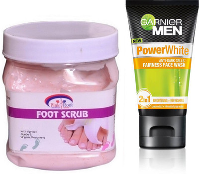 Pink Root FOOT SCRUB 500G WITH POWER WHITE FACEWASH(Set of 2)