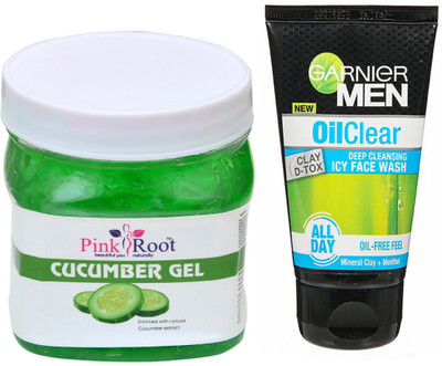 

Pink Root CUCUMBER GEL 500G WITH GARNIER OIL CLEAR FACEWASH(Set of 2)