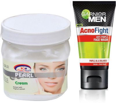 

Pink Root PEARL CREAM 500G WITH GARNIER ACNO FIGHT FACEWASH(Set of 2)
