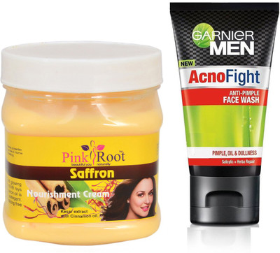 

Pink Root SAFFRON CREAM 500G WITH GARNIER ACNO FIGHT FACEWASH(Set of 2)