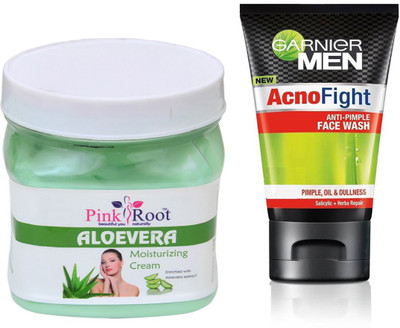 

Pink Root ALOEVERA CREAM 500G WITH GARNIER ACNO FIGHT FACEWASH(Set of 2)