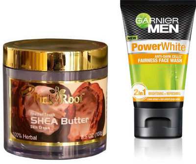 

Pink Root SHEA BUTTER CREAM 100G WITH GARNIER POWER WHITE FACEWASH(Set of 2)