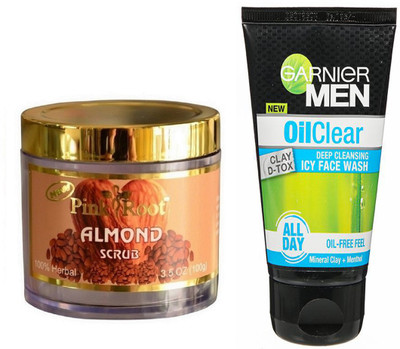 

Pink Root ALMOND SCRUB 100G WITH GARNIER OIL CLEAR FACEWASH(Set of 2)