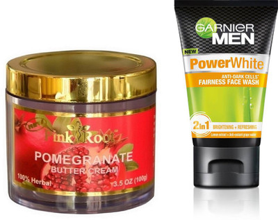 

Pink Root POMEGRANATE CREAM 100G WITH GARNIER POWER WHITE FACEWASH(Set of 2)