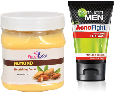 

Pink Root ALMOND CREAM 500G WITH GARNIER ACNO FIGHT FACEWASH(Set of 2)