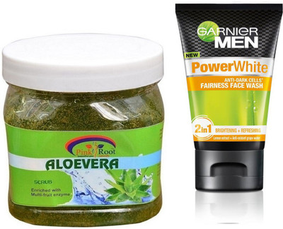 

Pink Root ALOEVERA GEL SCRUB 500G WITH GARNIER POWER WHITE FACEWASH(Set of 2)