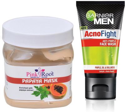 

Pink Root PAPAYA MASK 500G WITH GARNIER ACNO FIGHT FACEWASH(Set of 2)