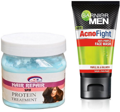 

Pink Root HAIR SPA CREAM 500G WITH GARNIER ACNO FIGHT FACEWASH(Set of 2)