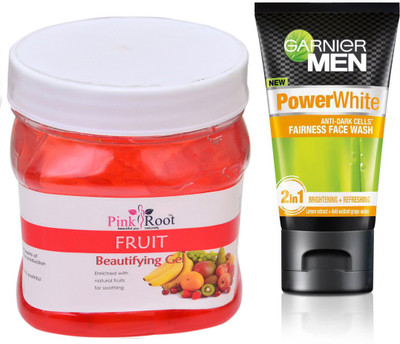 

Pink Root FRUIT GEL 500G WITH GARNIER POWER WHITE FACEWASH(Set of 2)