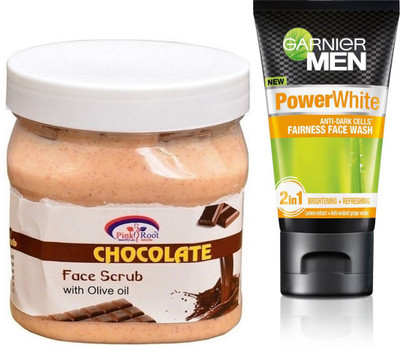 

Pink Root CHOCOLATE SCRUB 500G WITH POWER WHITE FACEWASH(Set of 2)