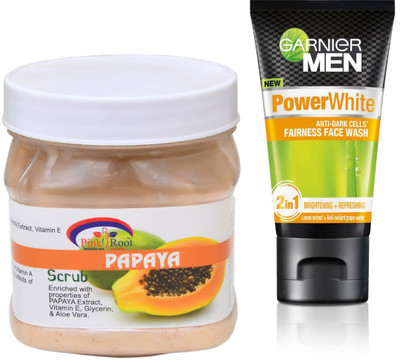 

Pink Root PAPAYA SCRUB 500G WITH GARNIER POWER WHITE FACEWASH(Set of 2)