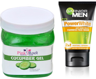 

Pink Root CUCUMBER GEL 500G WITH GARNIER POWER WHITE FACEWASH(Set of 2)