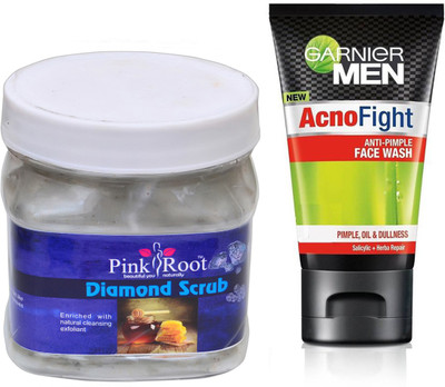 

Pink Root DIAMOND SCRUB 500G WITH GARNIER ACNO FIGHT FACEWASH(Set of 2)