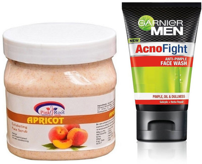 

Pink Root APRICOT SCRUB 500G WITH GARNIER ACNO FIGHT FACEWASH(Set of 2)