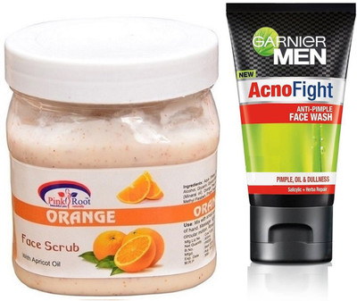 

Pink Root ORANGE SCRUB 500G WITH GARNIER ACNO FIGHT FACEWASH(Set of 2)