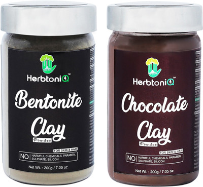 

HerbtoniQ Organic Bentonite Clay Powder 200gm And Chocolate Clay Powder 200gm for Face Pack And Hair Pack(400 g)