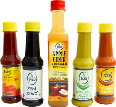 

N2B Green Chilli + Red Chilli + Tomato Ketchup + Soya Sauce, 200g each + Apple Cider Vinegar 250ml, Combo 5 Combo(1050)