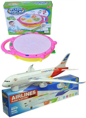 

KIDZIAN Toy Combo-Musical drum (with lights) with Musical Airplane-Musical Toys For Kids-Best Gift for Kids-Combos(Multicolor)