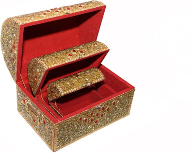 

Lamha Crafts Handmade 3 in 1 Jewellery Box Multi-purpose Vanity Box(Golden)