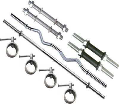 

StepInnStore Combo Of 3*ft. Curl Rod+ 3*ft. Straight Rod+ 4 Dumbbell Rods And 4 Steel Locks Weight Lifting Bar(Silver)