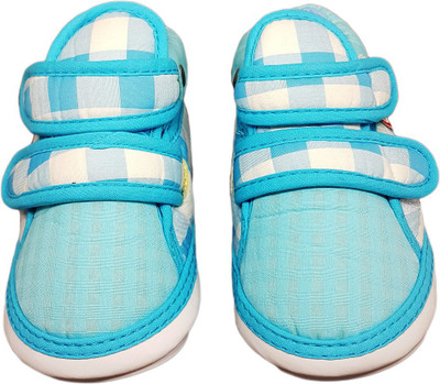 

Surprise Inside Babies Double Strap Velcro Blue & White Soft Cotton Base Booties 9 - 12 Month (IMB - 215 5) Booties(Toe to Heel Length - 14 cm Blue)