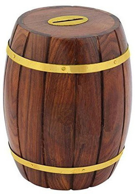 

Trustshoppee Beautiful Handmade Wooden Barrel Shape Money Bank/Piggy Bank/Coin Box Coin Bank(Brown)