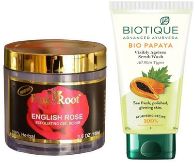 

Pink Root ENGLISH ROSE SCRUB 100G WITH PAPAYA FACEWASH(Set of 2)