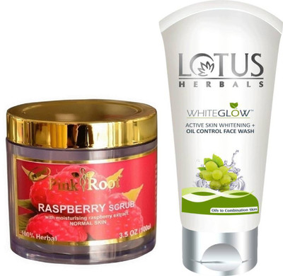 

Pink Root RASPBERRY SCRUB 100G WITH LOTUS OIL CONTROL FACEWASH(Set of 2)