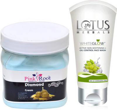 

Pink Root DIAMOND CREAM 500G WITH LOTUS OIL CONTROL FACEWASH(Set of 2)