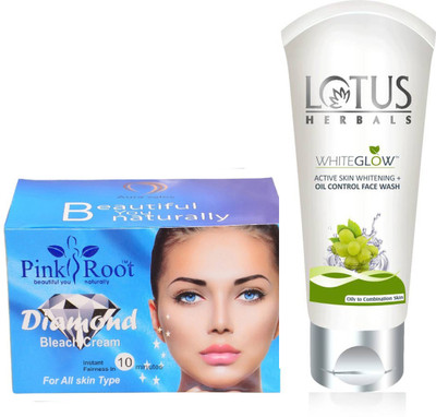 

Pink Root DIAMOND BLEACH 250G WITH LOTUS OIL CONTROL FACEWASH(Set of 2)