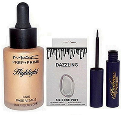 DAZZLING Silicon Puff & Highlighter & Padma Eyeliner(Set of 3)