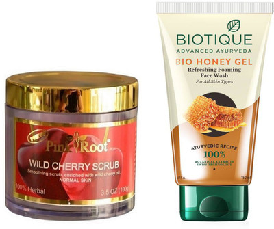 

Pink Root WILDCHERRY SCRUB 100G WITH BIOTIQUE HONEY FACEWASH(Set of 2)