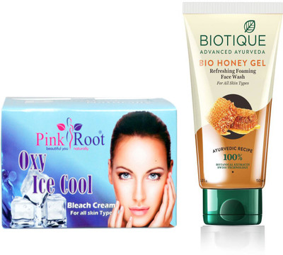 

Pink Root OXY ICE COOL BLEACH 250G WITH BIOTIQUE HONEY FACEWASH(Set of 2)