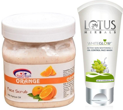 

Pink Root ORANGE SCRUB 500G WITH LOTUS OIL CONTROL FACEWASH(Set of 2)