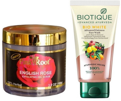 

Pink Root ENGLISH ROSE SCRUB 100G WITH BIOTIQUE WHITE FAIRNESS FACEWASH(Set of 2)