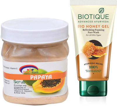 

Pink Root PAPAYA SCRUB 500G WITH BIOTIQUE HONEY FACEWASH(Set of 2)