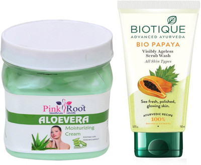 Pink Root ALOEVERA CREAM 500G WITH PAPAYA FACEWASH(Set of 2)