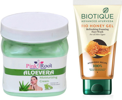 

Pink Root ALOEVERA CREAM 500G WITH HONEY FACEWASH(Set of 2)