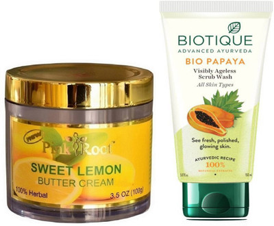 

Pink Root SWEET LEMON BUTTER CREAM 100G WITH PAPAYA FACEWASH(Set of 2)